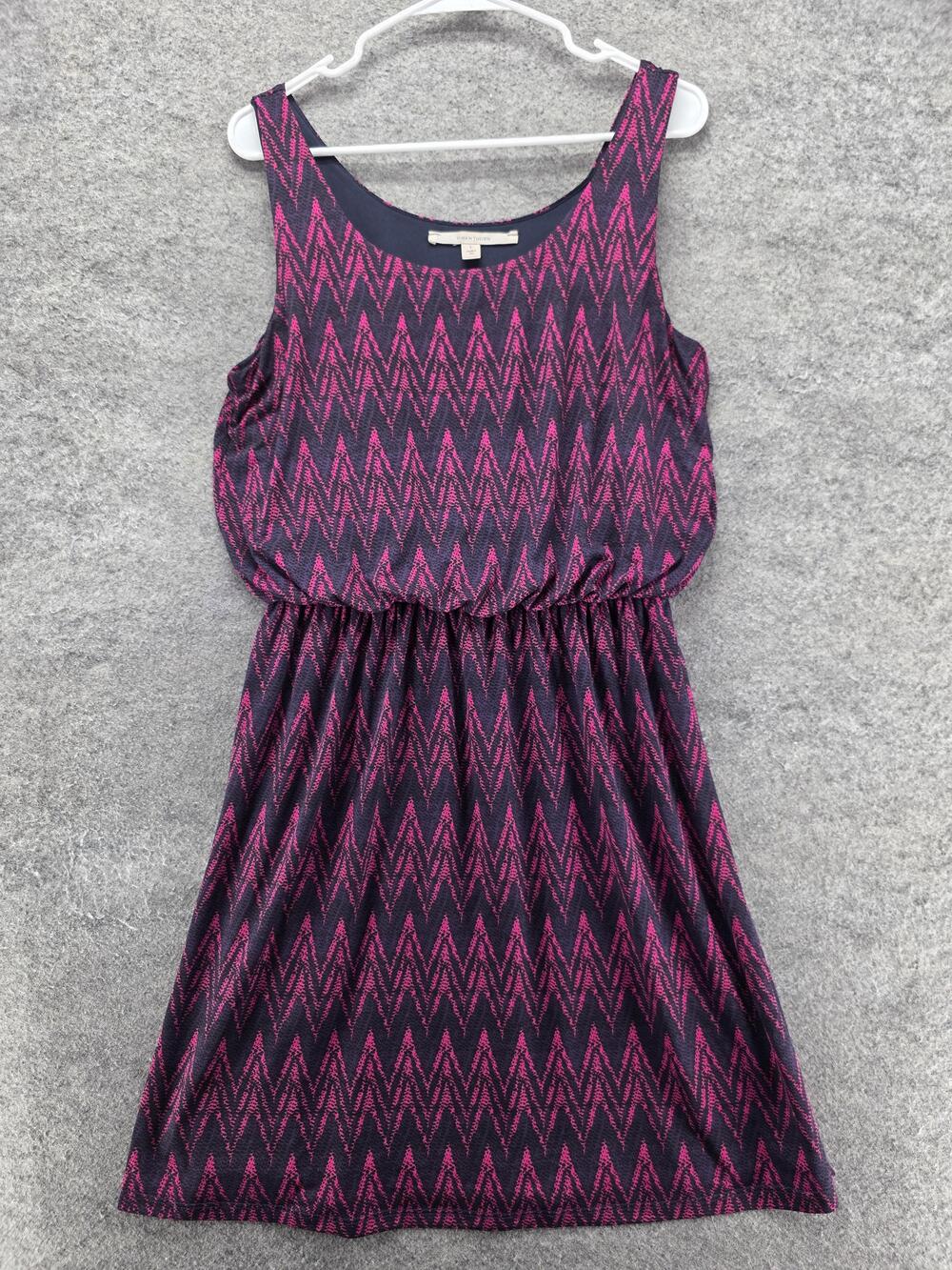 41Hawthorn Dress Womens L Blue Chevron Tank Blouson Scoop Neck Lined Sleeveless